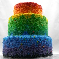 3 Tier Rainbow Dot cake with Figurine
